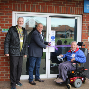 Local Paralympian and double gold medallist Kevin Curtis, officially opened the new doors with a ribbon-cutting ceremony at Kesgrave Sports Centre. He is pictured alongside General Manager Stuart Lawson and Charity Secretary Rod Gibson.